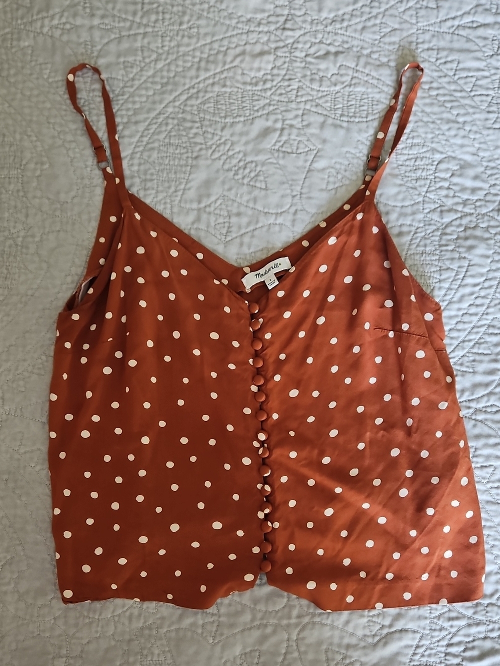 Madewell Rust Polka Dot Button-Front Cami Top